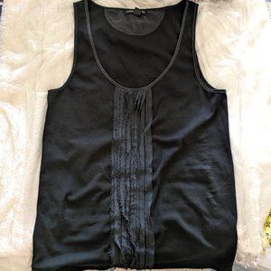Banana Republic stretch black cotton/silk-trim sleeveless scoop tank top Sz L-XL